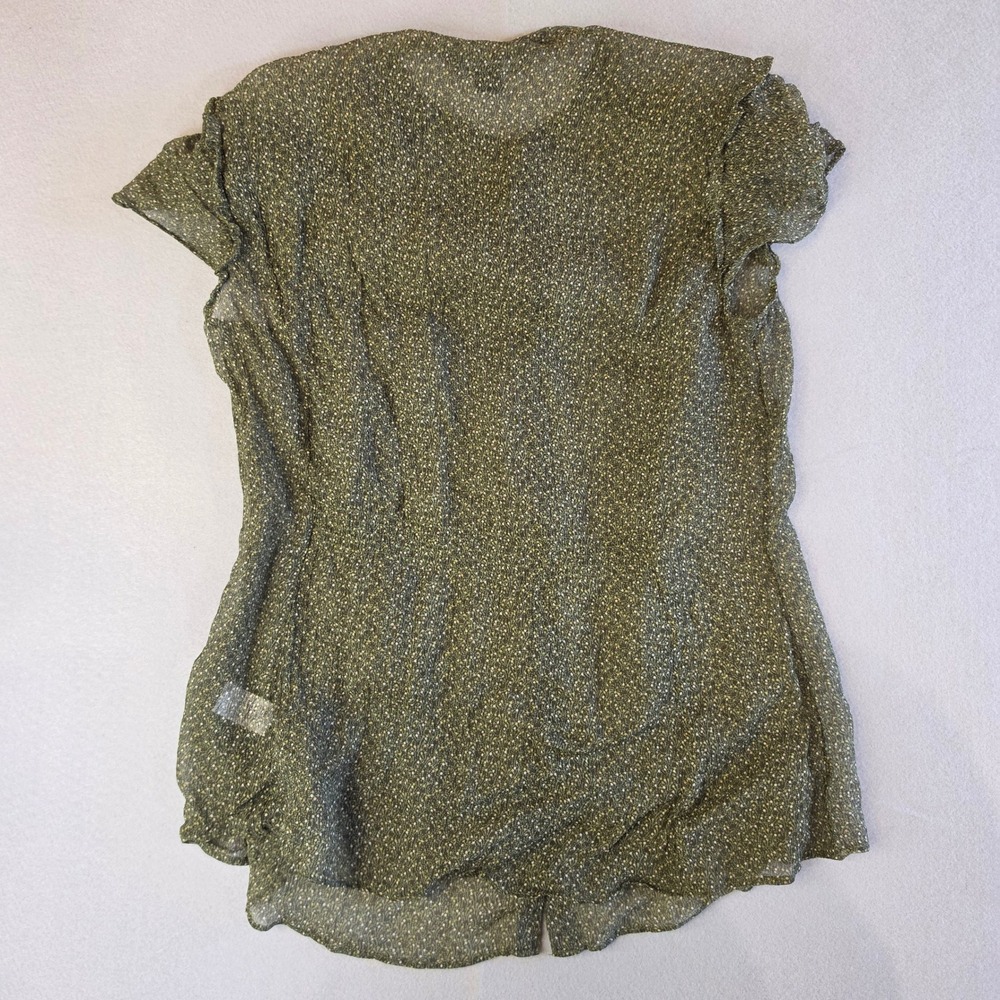 Banana Republic Cottagecore Ruffle Blouse Small Silk Dark Academia Green Floral - Picture 7 of 7